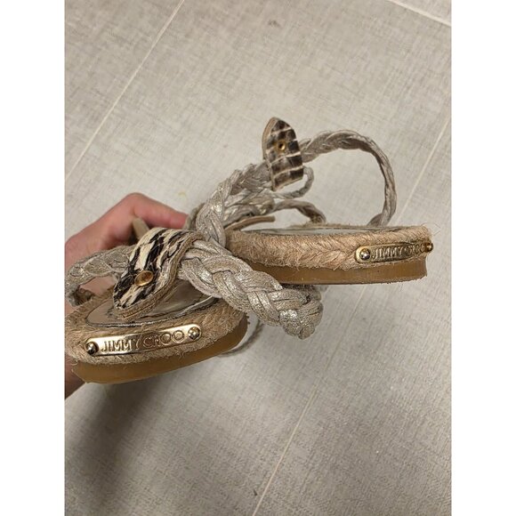Jimmy Choo Snake Print & Metallic Espadrille Sandals Sz 37 Braided Lace-Up Boho - Picture 5 of 7